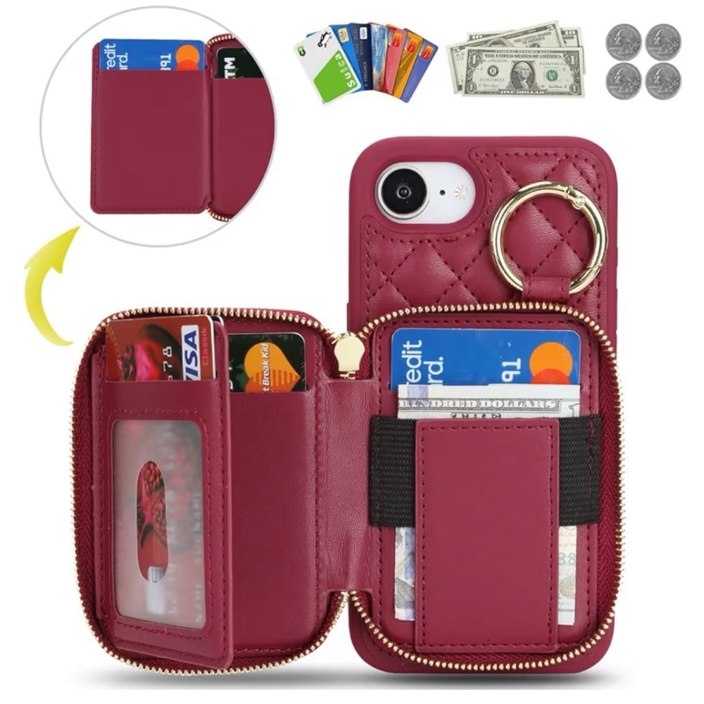NIP Hamany iPhone 16e Wallet Card Case Crossbody With Strap Dark Red - Picture 11 of 11